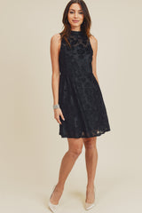 Short Mock Neck Burn Out Velvet Dress