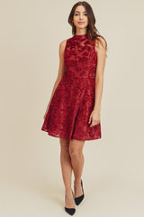 Short Mock Neck Burn Out Velvet Dress