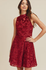 Short Mock Neck Burn Out Velvet Dress