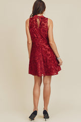 Short Mock Neck Burn Out Velvet Dress