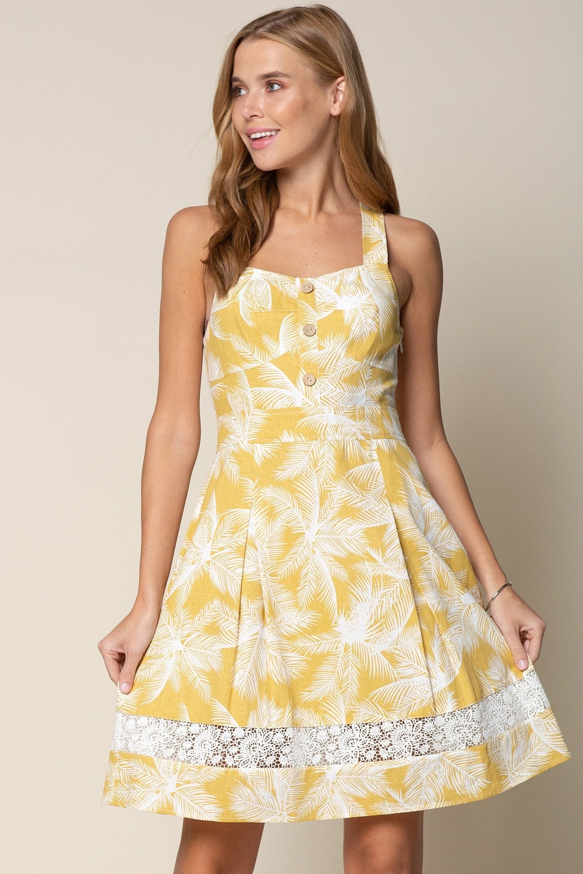 Short Sleeveless Button Floral Dress