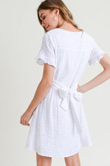 Short Sleeve Scoop Neck Button Down Dress