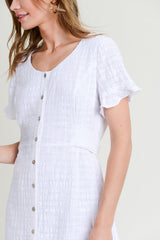 Short Sleeve Scoop Neck Button Down Dress