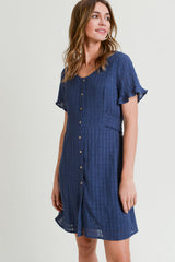 Short Sleeve Scoop Neck Button Down Dress