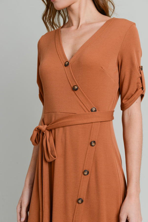 Short Sleeve Button Long Dress