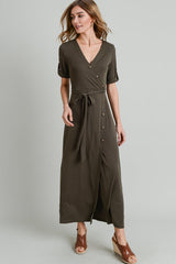 Short Sleeve Button Long Dress