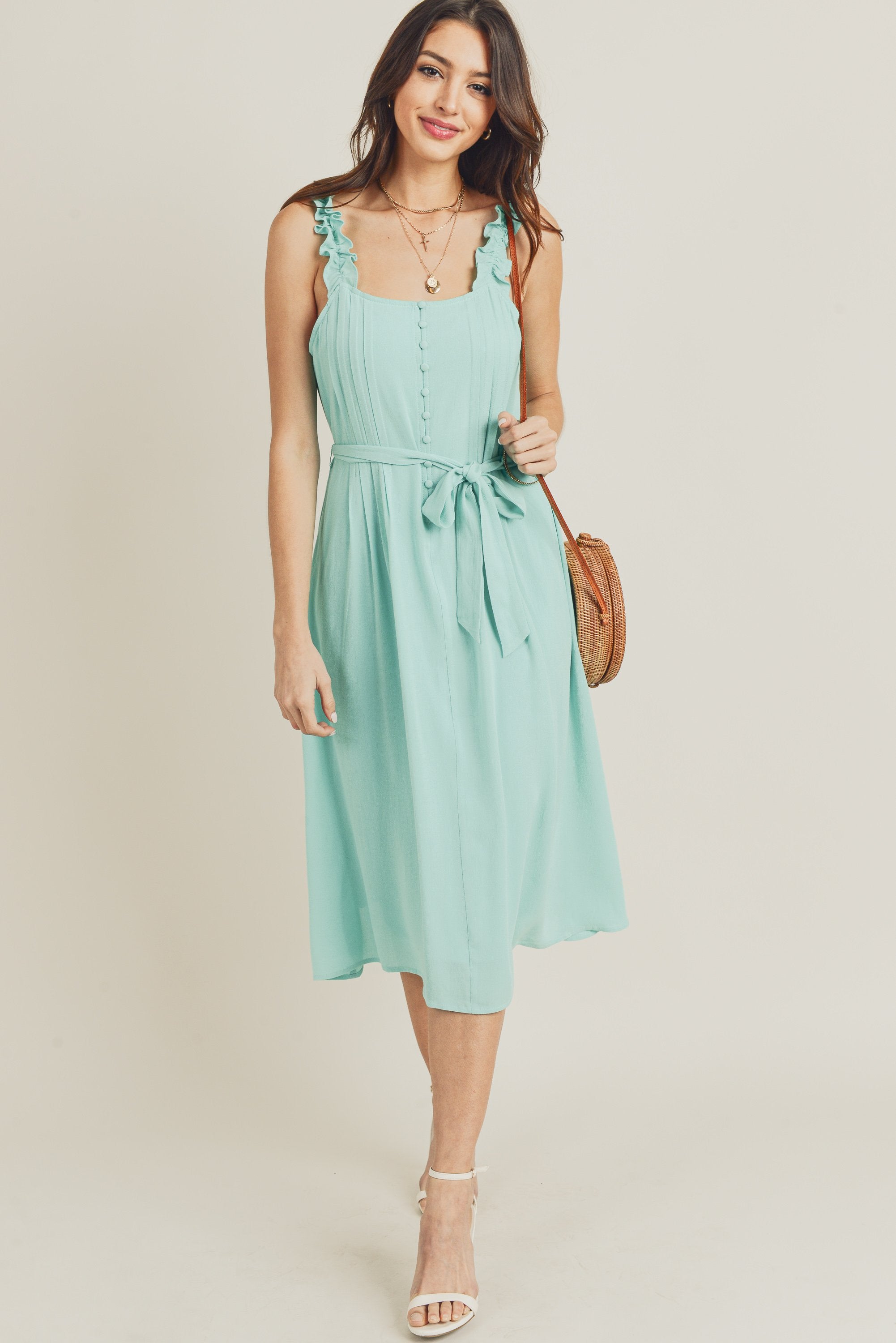Sleeveless Ruffle Strap Midi Dress