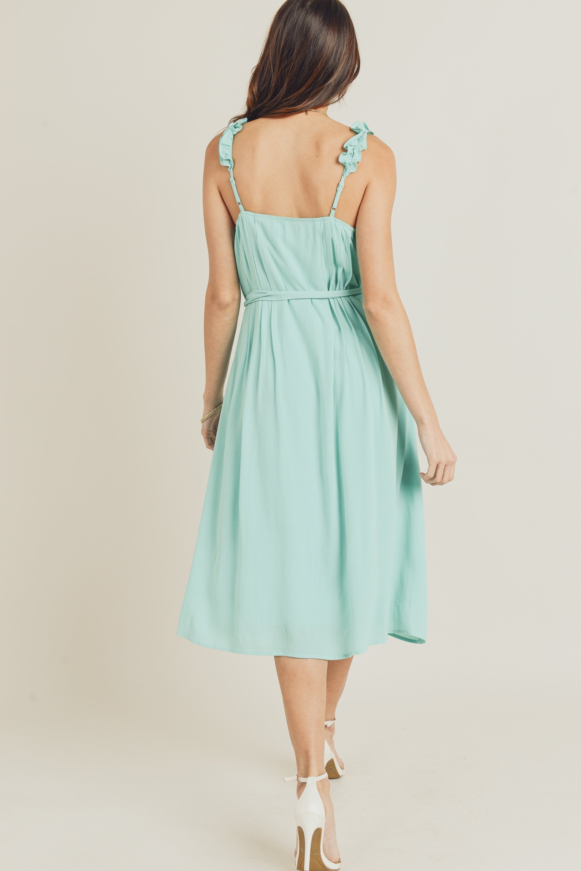 Sleeveless Ruffle Strap Midi Dress