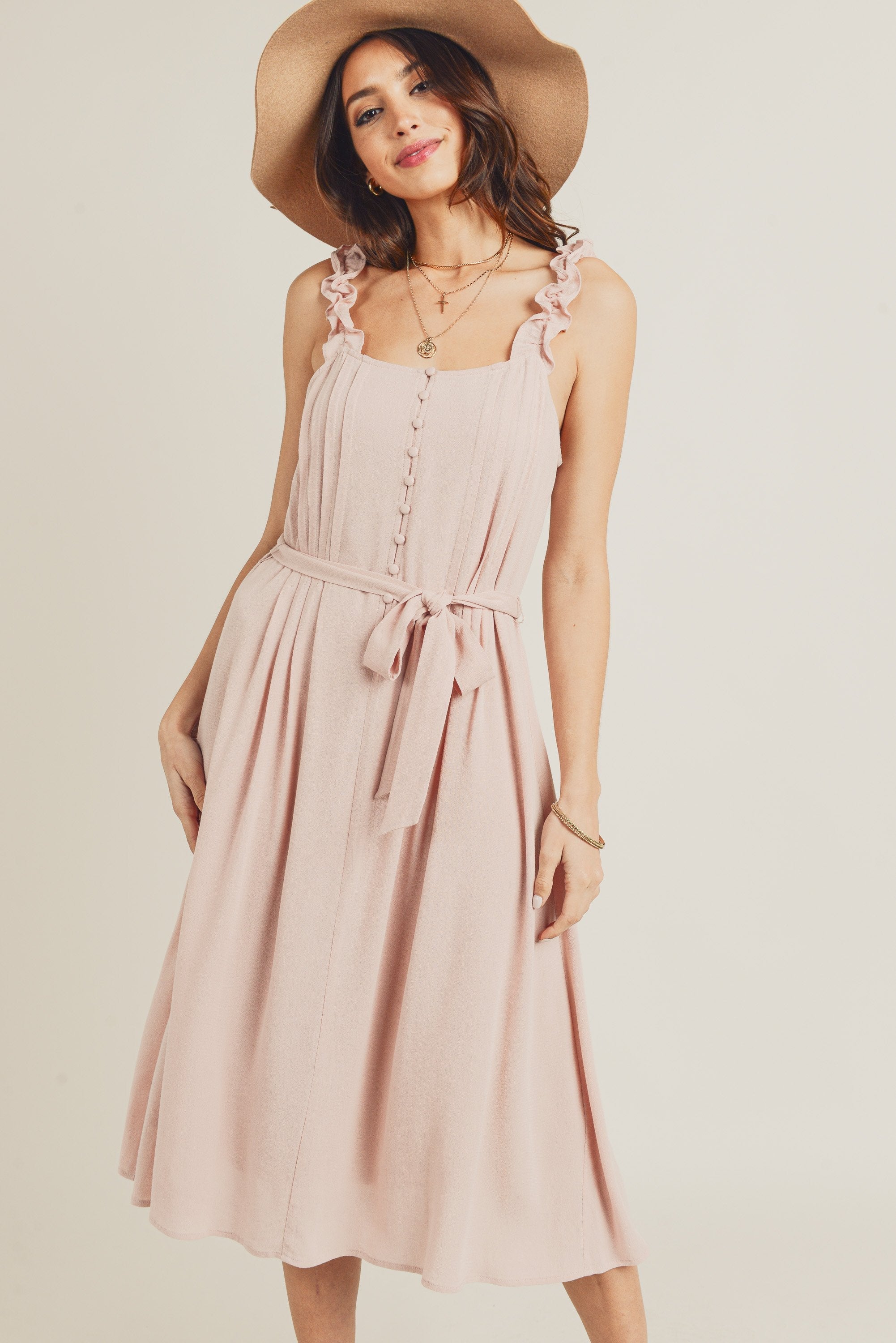 Sleeveless Ruffle Strap Midi Dress