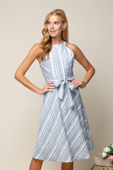 Halter Neck Multiple Stripe Midi Dress