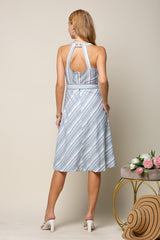 Halter Neck Multiple Stripe Midi Dress