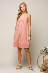 Short Sheer Lace Insert Tie Up Back Slip Dress