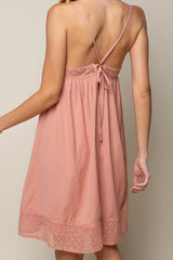 Short Sheer Lace Insert Tie Up Back Slip Dress