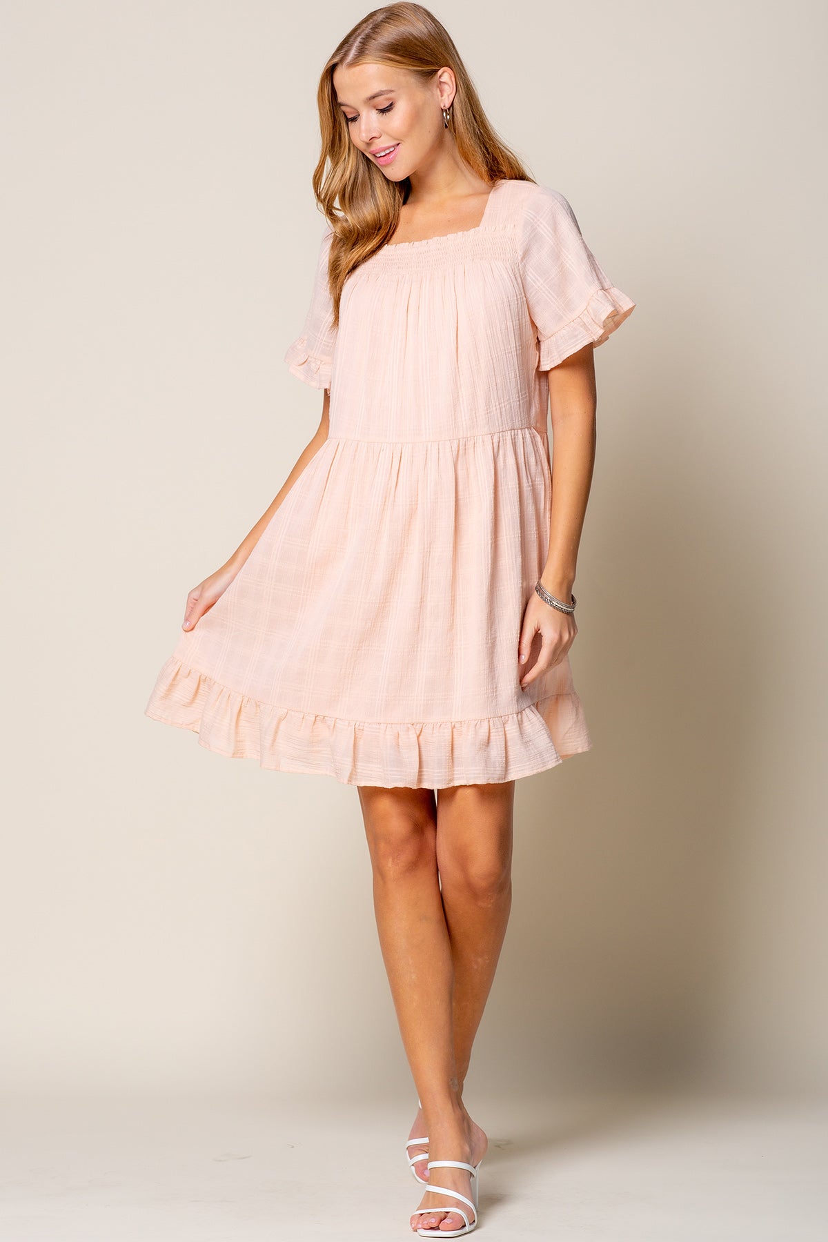 Short Sleeve Ruffle Detail Tunic Dress
