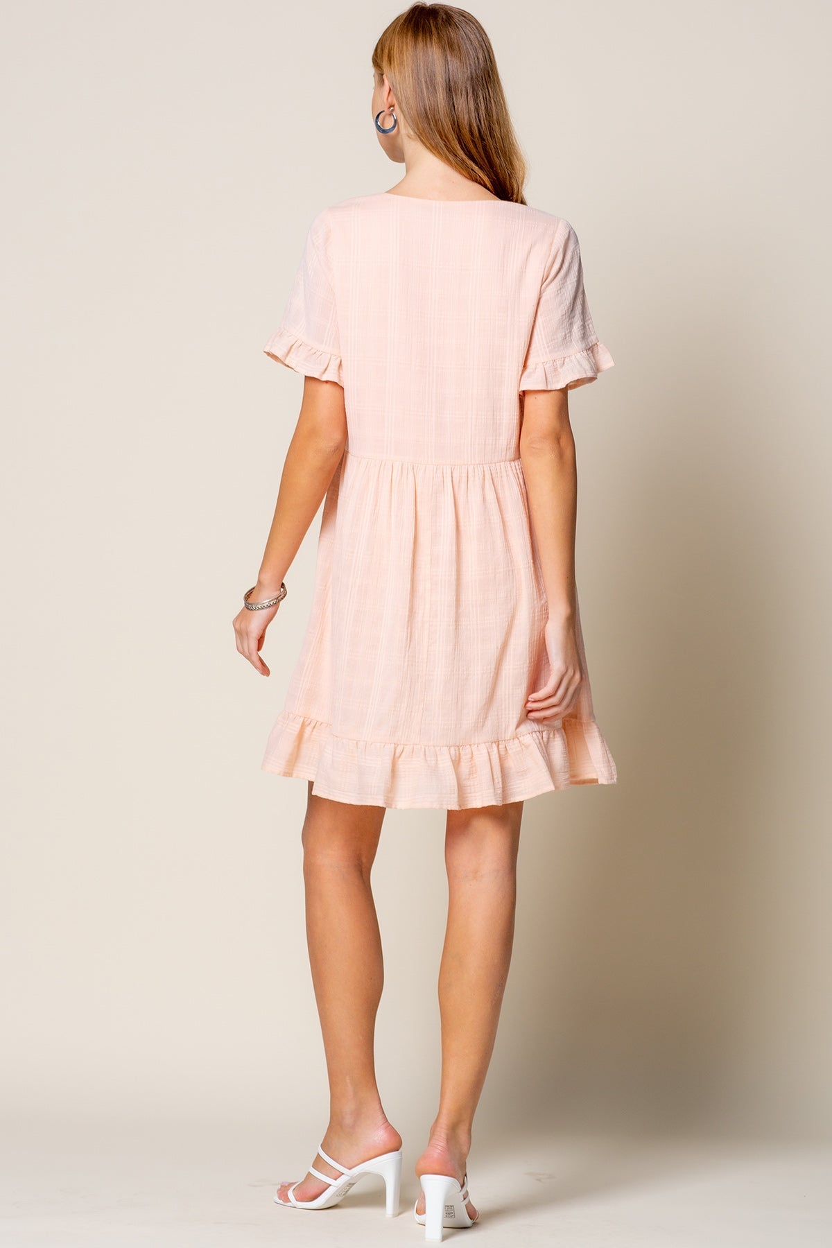 Short Sleeve Ruffle Detail Tunic Dress