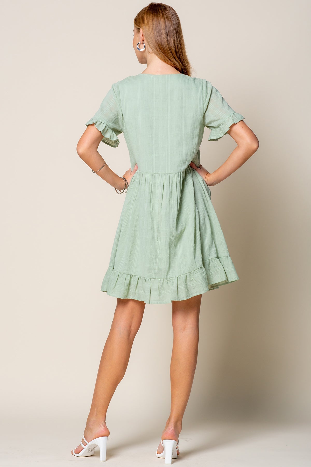 Short Sleeve Ruffle Detail Tunic Dress
