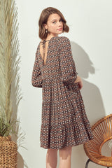 Short Boho Bubble Sleeve Tiered Dress