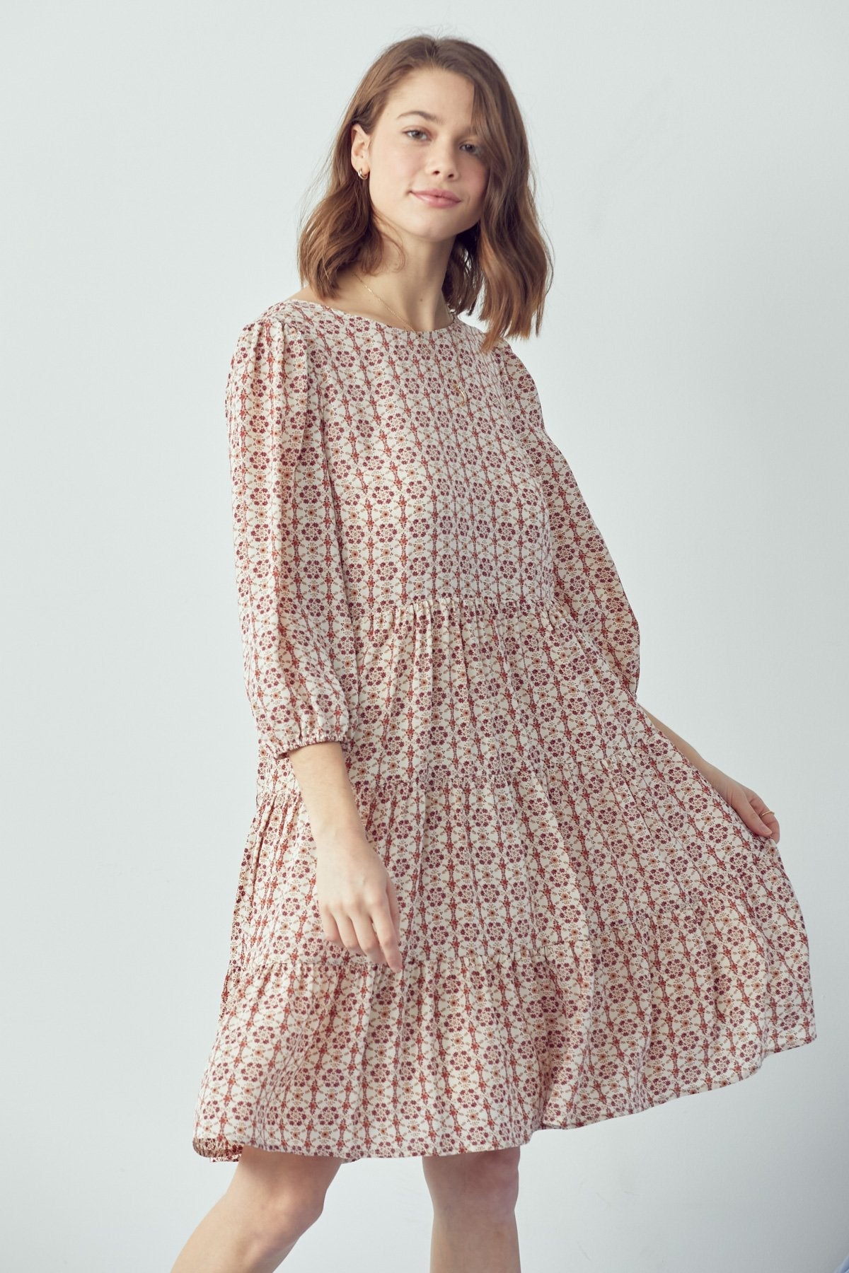 Short Boho Bubble Sleeve Tiered Dress