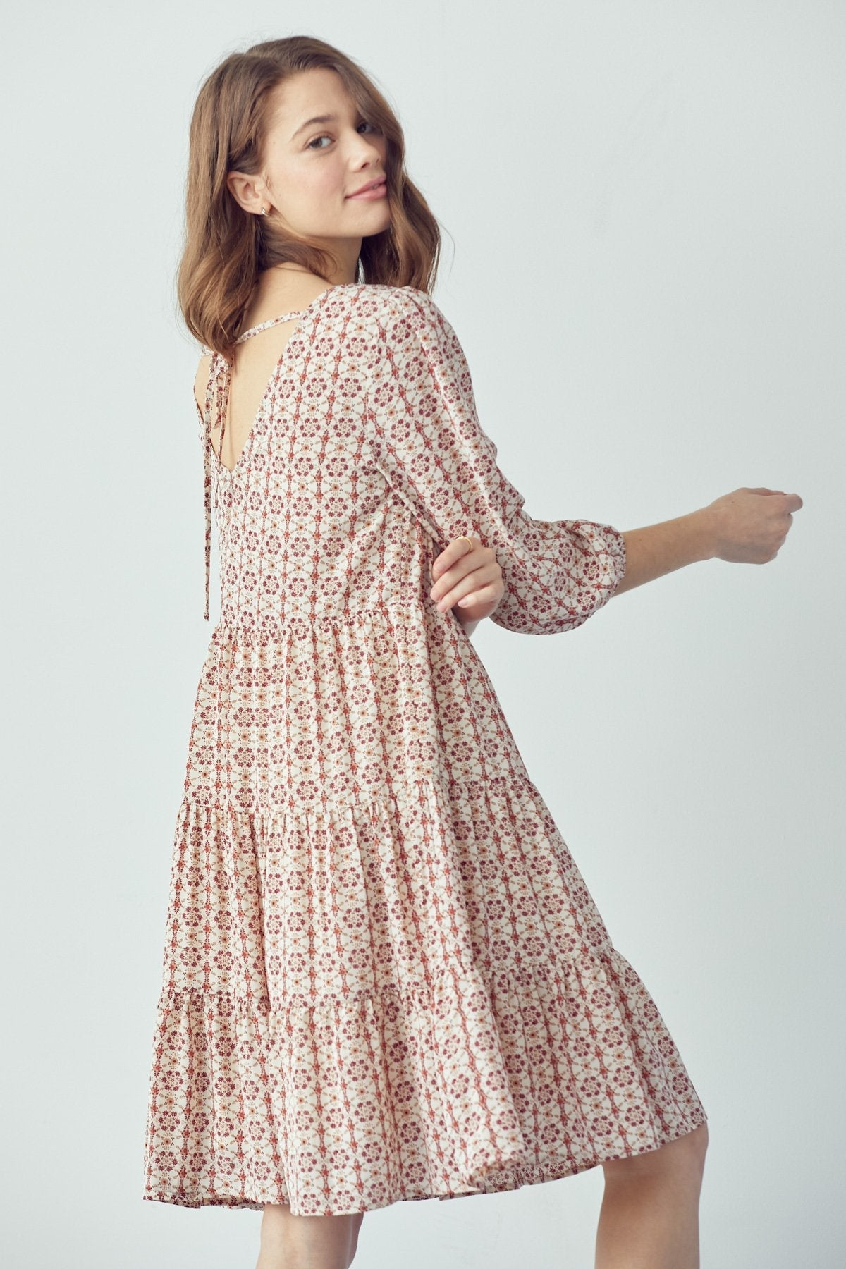 Short Boho Bubble Sleeve Tiered Dress