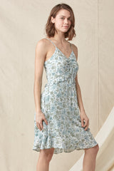 Short Spaghetti Strap Cinched Bodice Floral Dress