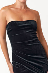 Short Strapless Stretch Velvet Wrapped Dress