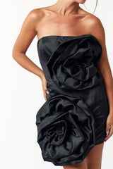 Short Strapless Rosette Satin Dress