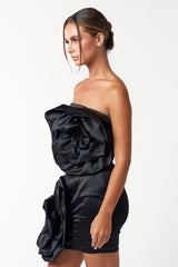 Short Strapless Rosette Satin Dress