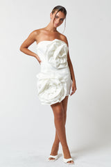 Short Strapless Rosette Satin Dress