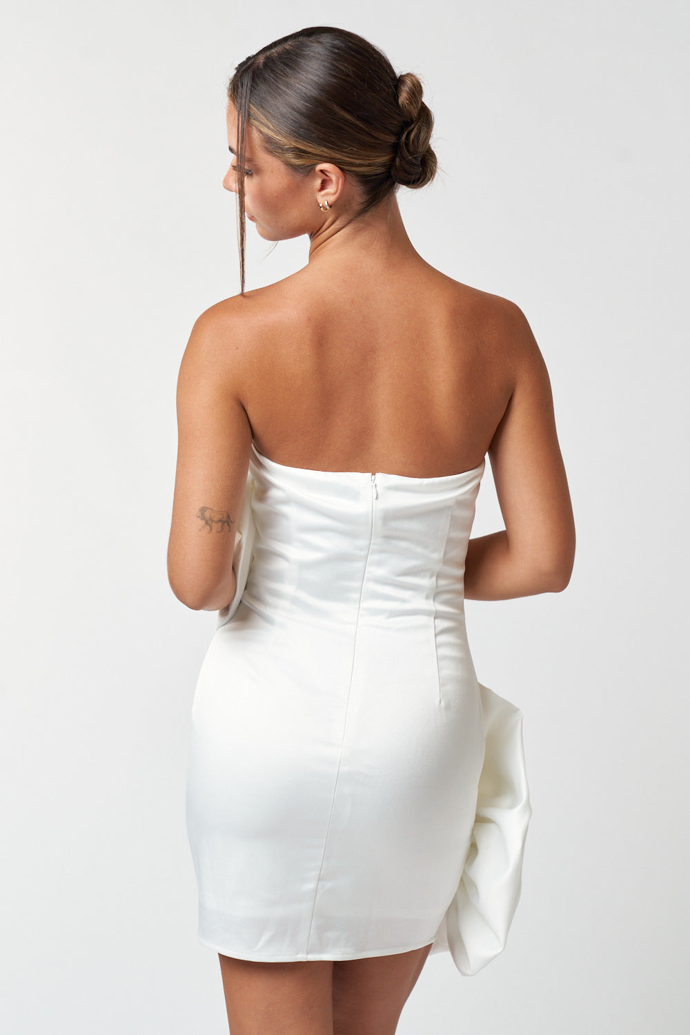 Short Strapless Rosette Satin Dress