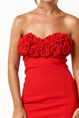 Short Strapless Rosette Neck Mini Dress