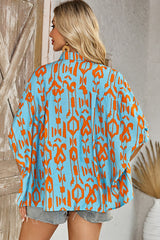 Sky Blue Abstract Print Dolman Short Sleeve Western Loose Shirt