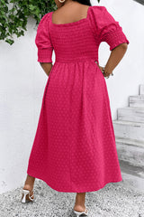 Sachet Pink Swiss Dot Smocked Frilled Neckline Short Sleeve Plus Size Dress
